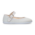 Stylized Cotton Canvas Merceditas or Mary Jane style shoes with buckle fastening.