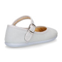 Stylized Cotton Canvas Merceditas or Mary Jane style shoes with buckle fastening.