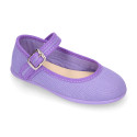 Stylized Cotton Canvas Merceditas or Mary Jane style shoes with buckle fastening.