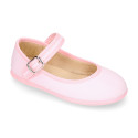 Stylized Cotton Canvas Merceditas or Mary Jane style shoes with buckle fastening.