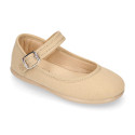 Stylized Cotton Canvas Merceditas or Mary Jane style shoes with buckle fastening.