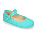 Stylized Cotton Canvas Merceditas or Mary Jane style shoes with buckle fastening.