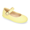 Stylized Cotton Canvas Merceditas or Mary Jane style shoes with buckle fastening.