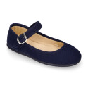 Stylized Cotton Canvas Merceditas or Mary Jane style shoes with buckle fastening.