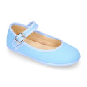 Stylized Cotton Canvas Merceditas or Mary Jane style shoes with buckle fastening.