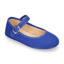 Stylized Cotton Canvas Merceditas or Mary Jane style shoes with buckle fastening.