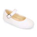 Stylized Cotton Canvas Merceditas or Mary Jane style shoes with buckle fastening.