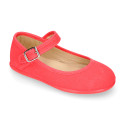 Stylized Cotton Canvas Merceditas or Mary Jane style shoes with buckle fastening.