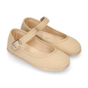 Stylized Cotton Canvas Merceditas or Mary Jane style shoes with buckle fastening.