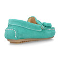 Suede leather Moccasin shoes with TASSELS in seasonal colors for little kids.