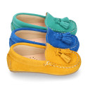 Suede leather Moccasin shoes with TASSELS in seasonal colors for little kids.
