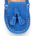 Suede leather Moccasin shoes with TASSELS in seasonal colors for little kids.