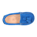 Suede leather Moccasin shoes with TASSELS in seasonal colors for little kids.