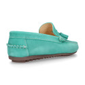 Suede leather Moccasin shoes with TASSELS in seasonal colors for toddler kids.