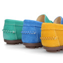 Suede leather Moccasin shoes with TASSELS in seasonal colors for toddler kids.