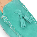 Suede leather Moccasin shoes with TASSELS in seasonal colors for toddler kids.