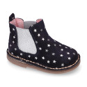 Suede leather ankle boot shoes with stars print design.