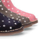 Suede leather ankle boot shoes with stars print design.