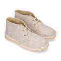 Natural Linen canvas safari boots with shoelaces.