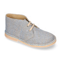 Natural Linen canvas safari boots with shoelaces.