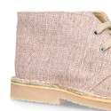 Natural Linen canvas safari boots with shoelaces.