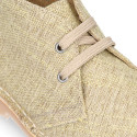 Natural Linen canvas safari boots with shoelaces.