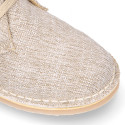 Natural Linen canvas safari boots with shoelaces.