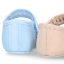 Cotton canvas little Mary jane shoes with hook and loop strap for babies.