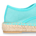 New soft cotton canvas laces up espadrille shoes.