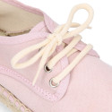 New soft cotton canvas laces up espadrille shoes.