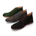 Suede leather ankle boots Oxford style with shoelaces and outsole in contrast.