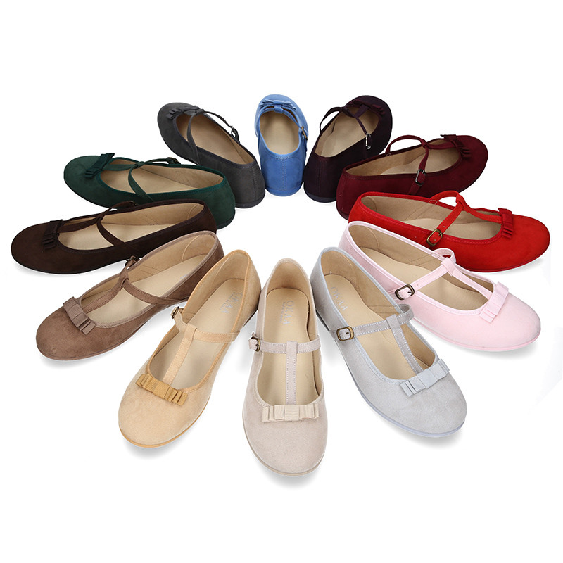 Autumn winter canvas T-strap little Mary Jane shoes with bow