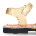 GLITTER effect Menorquina sandals with hook and loop strap.