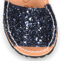 GLITTER effect Menorquina sandals with hook and loop strap.