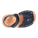 GLITTER effect Menorquina sandals with hook and loop strap.