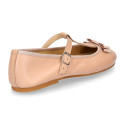 Soft leather T-strap little Mary Jane shoes with ribbon and buckle fastening.