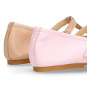 Soft leather T-strap little Mary Jane shoes with ribbon and buckle fastening.