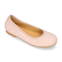 Classic suede leather ballet flat shoes with little dots printed.