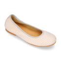 Classic suede leather ballet flat shoes with little dots printed.