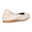 Classic suede leather ballet flat shoes with little dots printed.