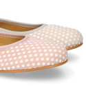 Classic suede leather ballet flat shoes with little dots printed.