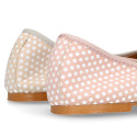 Classic suede leather ballet flat shoes with little dots printed.