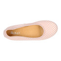 Classic suede leather ballet flat shoes with little dots printed.