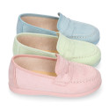 Serratex kids Moccasin shoes with detail mask design in pastel colors.