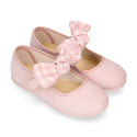 Serratex canvas Girl Mary Jane shoes with vichy bow in pastel colors.