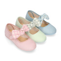 Serratex canvas Girl Mary Jane shoes with vichy bow in pastel colors.