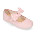 Serratex canvas Girl Mary Jane shoes with vichy bow in pastel colors.