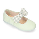 Serratex canvas Girl Mary Jane shoes with vichy bow in pastel colors.