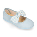 Serratex canvas Girl Mary Jane shoes with vichy bow in pastel colors.