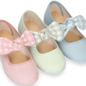 Serratex canvas Girl Mary Jane shoes with vichy bow in pastel colors.